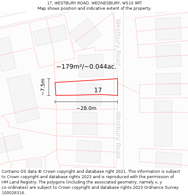 17, WESTBURY ROAD, WEDNESBURY, WS10 9RT: Plot and title map