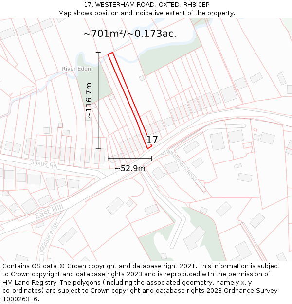 17, WESTERHAM ROAD, OXTED, RH8 0EP: Plot and title map