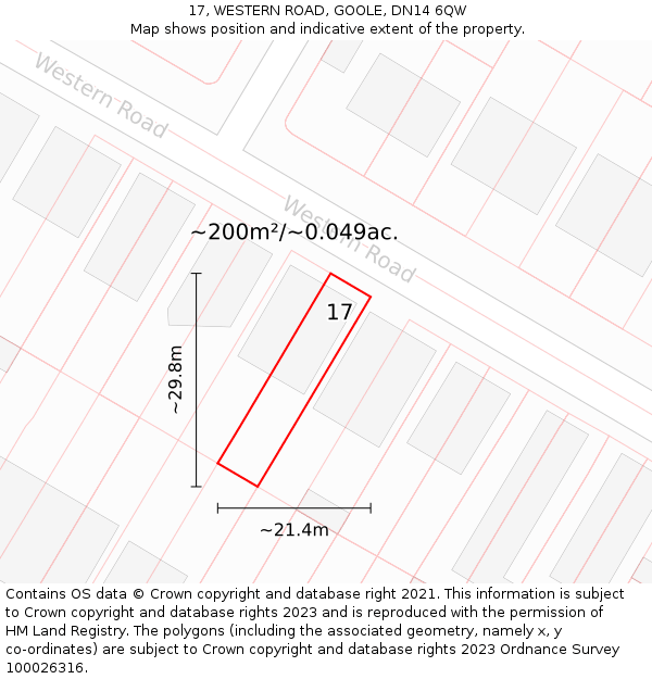 17, WESTERN ROAD, GOOLE, DN14 6QW: Plot and title map