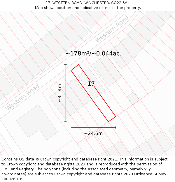 17, WESTERN ROAD, WINCHESTER, SO22 5AH: Plot and title map