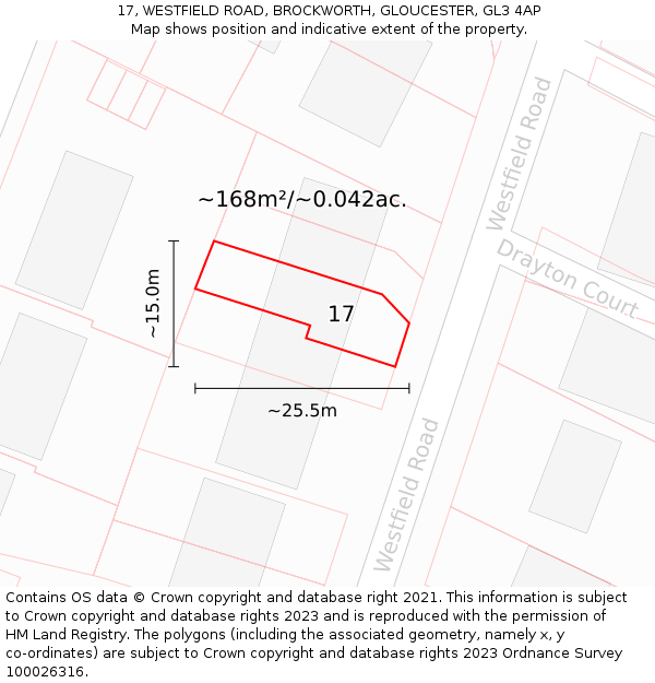 17, WESTFIELD ROAD, BROCKWORTH, GLOUCESTER, GL3 4AP: Plot and title map