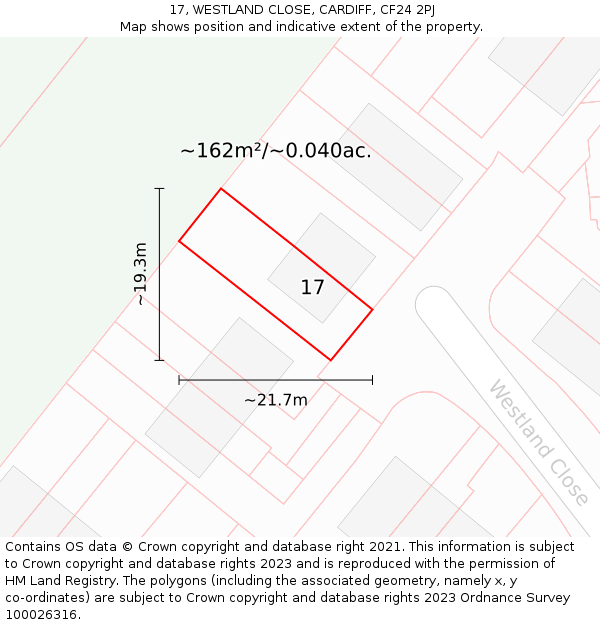 17, WESTLAND CLOSE, CARDIFF, CF24 2PJ: Plot and title map