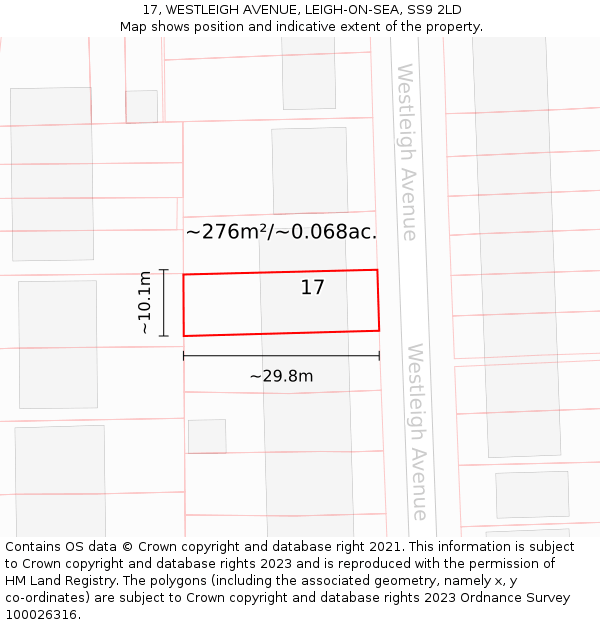 17, WESTLEIGH AVENUE, LEIGH-ON-SEA, SS9 2LD: Plot and title map