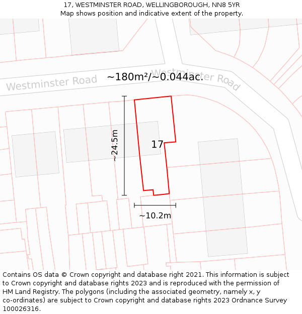 17, WESTMINSTER ROAD, WELLINGBOROUGH, NN8 5YR: Plot and title map