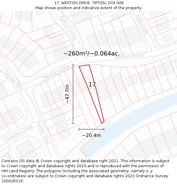 17, WESTON DRIVE, TIPTON, DY4 0AE: Plot and title map