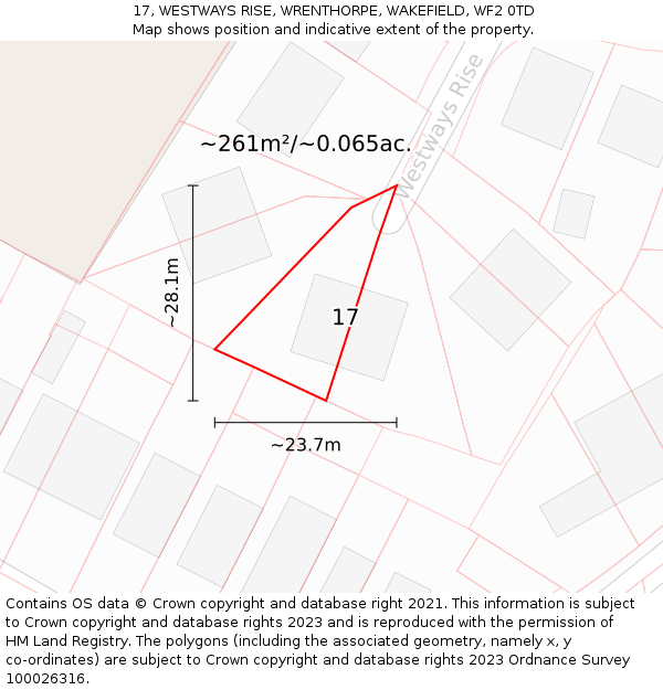 17, WESTWAYS RISE, WRENTHORPE, WAKEFIELD, WF2 0TD: Plot and title map