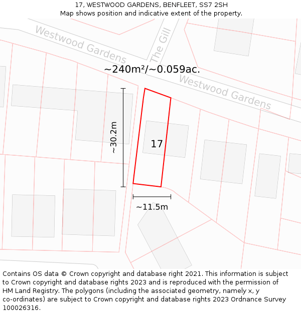 17, WESTWOOD GARDENS, BENFLEET, SS7 2SH: Plot and title map