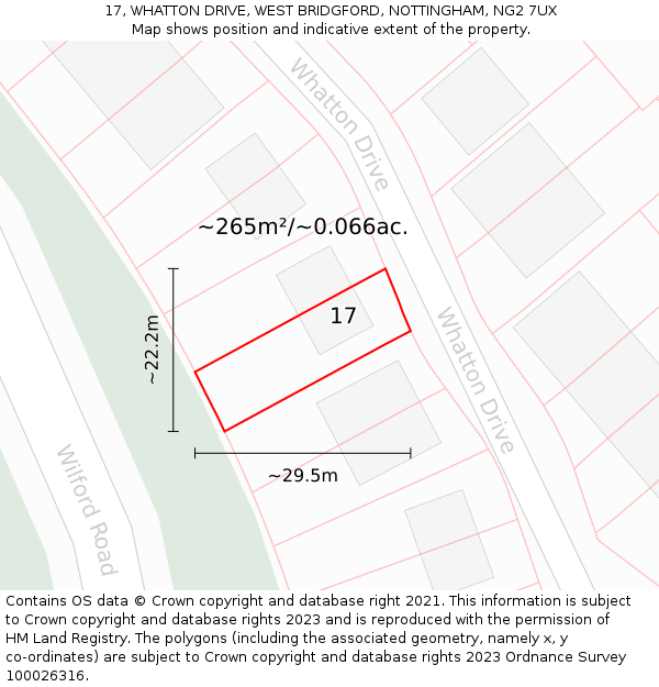 17, WHATTON DRIVE, WEST BRIDGFORD, NOTTINGHAM, NG2 7UX: Plot and title map