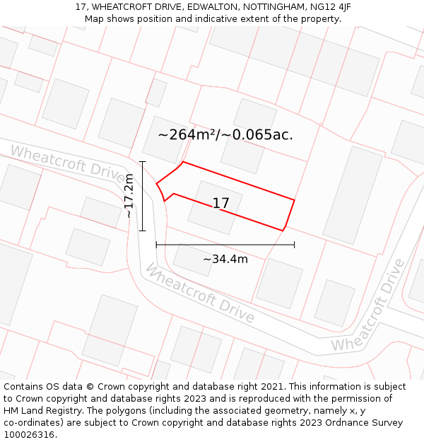 17, WHEATCROFT DRIVE, EDWALTON, NOTTINGHAM, NG12 4JF: Plot and title map