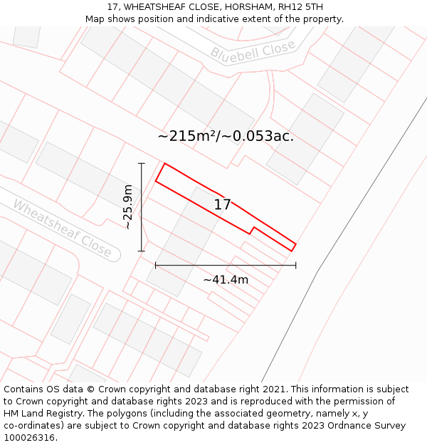 17, WHEATSHEAF CLOSE, HORSHAM, RH12 5TH: Plot and title map