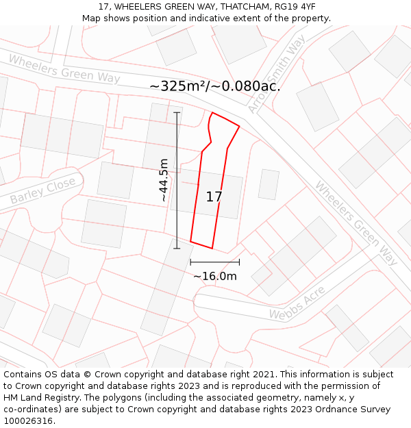 17, WHEELERS GREEN WAY, THATCHAM, RG19 4YF: Plot and title map