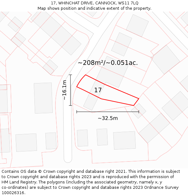 17, WHINCHAT DRIVE, CANNOCK, WS11 7LQ: Plot and title map