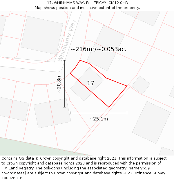 17, WHINHAMS WAY, BILLERICAY, CM12 0HD: Plot and title map