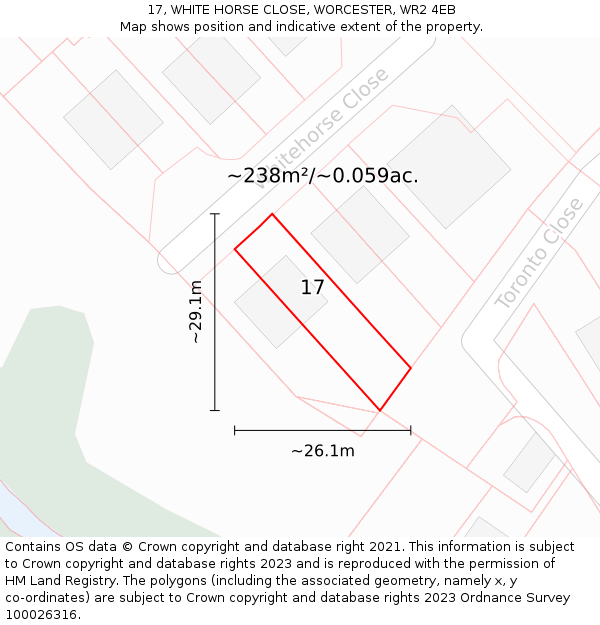 17, WHITE HORSE CLOSE, WORCESTER, WR2 4EB: Plot and title map