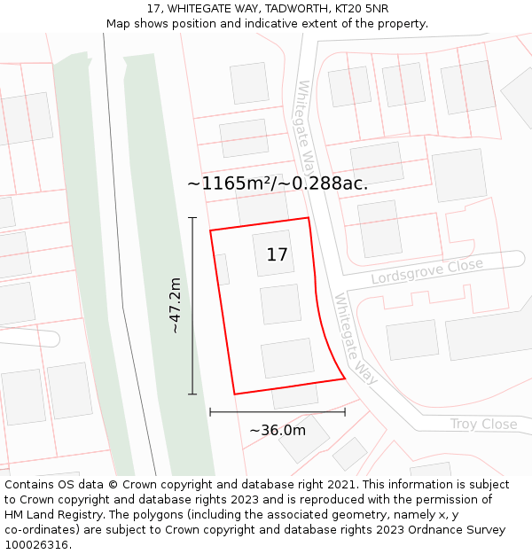 17, WHITEGATE WAY, TADWORTH, KT20 5NR: Plot and title map