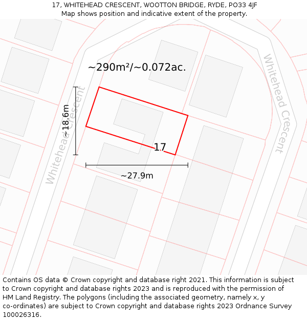 17, WHITEHEAD CRESCENT, WOOTTON BRIDGE, RYDE, PO33 4JF: Plot and title map