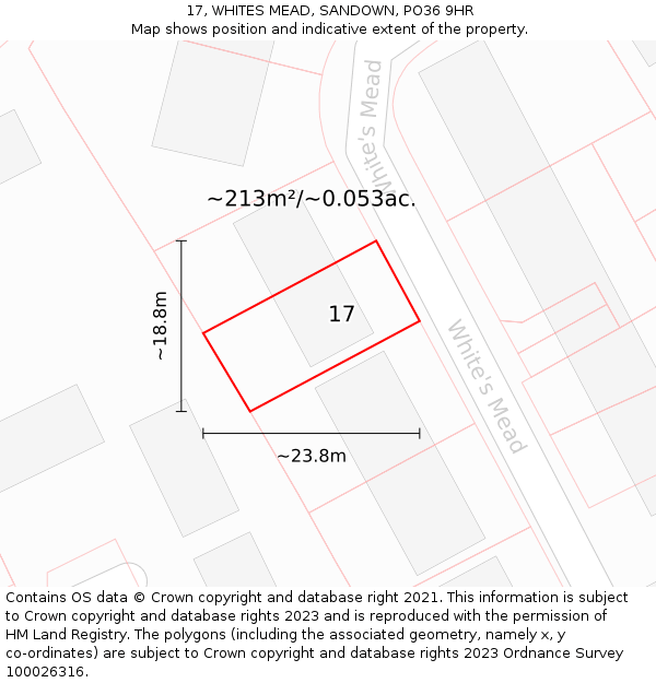 17, WHITES MEAD, SANDOWN, PO36 9HR: Plot and title map