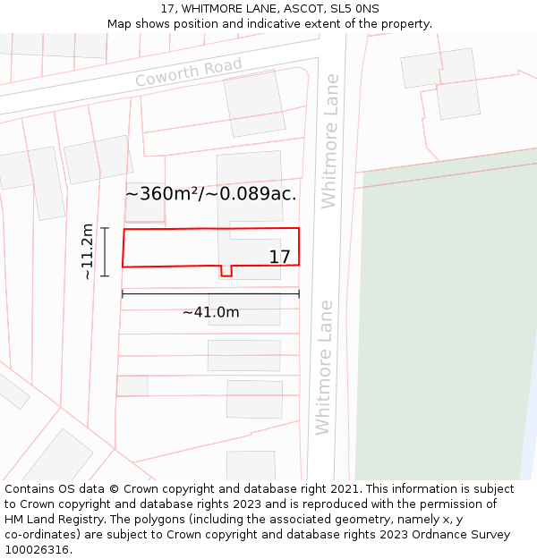 17, WHITMORE LANE, ASCOT, SL5 0NS: Plot and title map