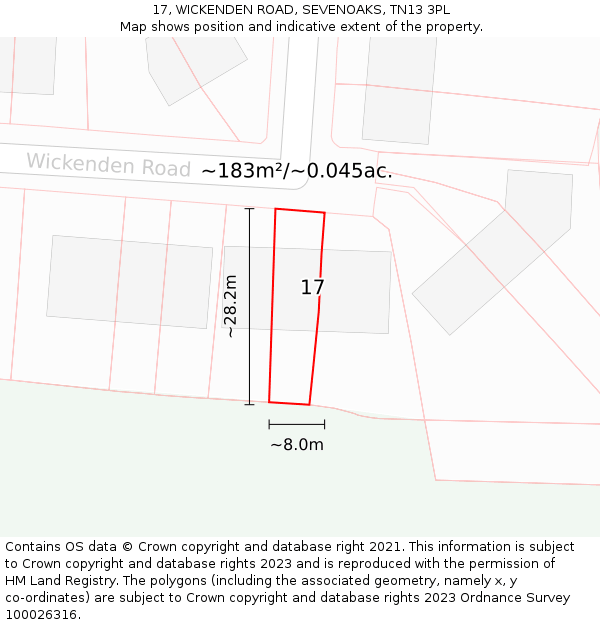 17, WICKENDEN ROAD, SEVENOAKS, TN13 3PL: Plot and title map