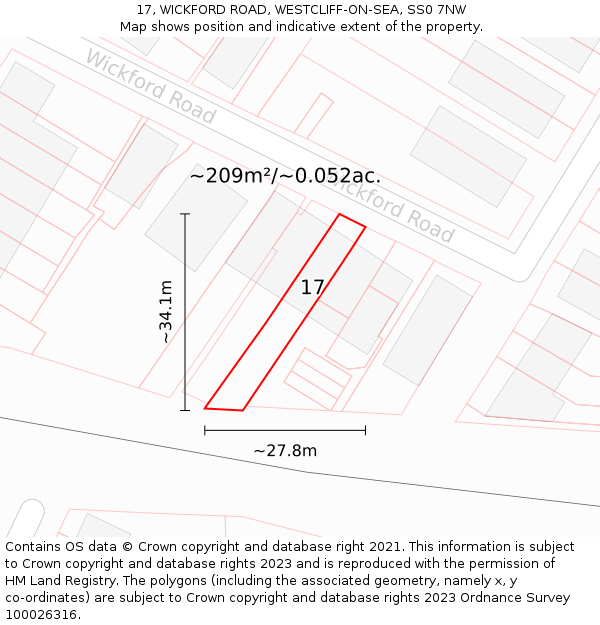 17, WICKFORD ROAD, WESTCLIFF-ON-SEA, SS0 7NW: Plot and title map