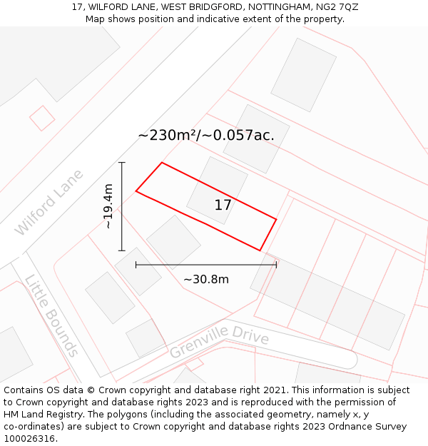 17, WILFORD LANE, WEST BRIDGFORD, NOTTINGHAM, NG2 7QZ: Plot and title map