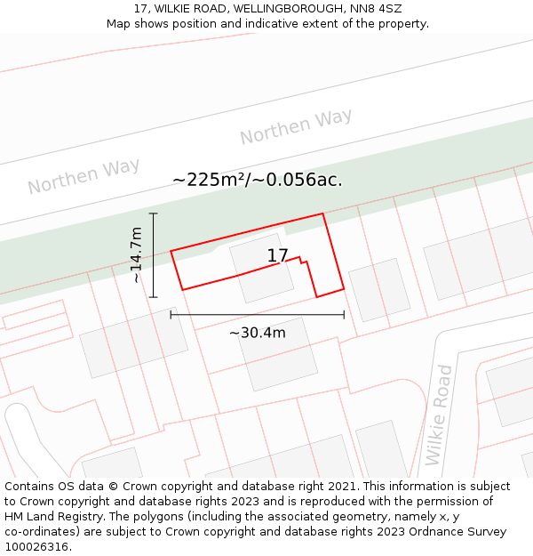 17, WILKIE ROAD, WELLINGBOROUGH, NN8 4SZ: Plot and title map