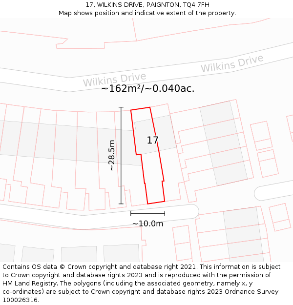 17, WILKINS DRIVE, PAIGNTON, TQ4 7FH: Plot and title map
