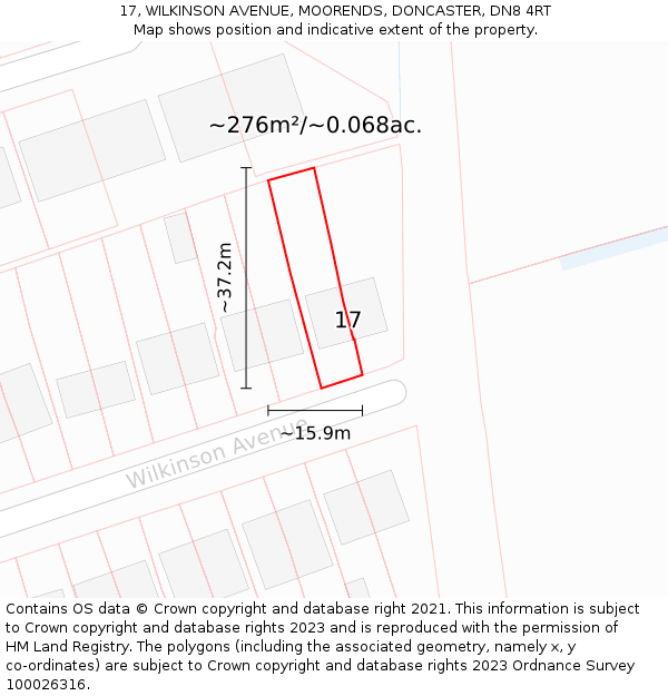 17, WILKINSON AVENUE, MOORENDS, DONCASTER, DN8 4RT: Plot and title map