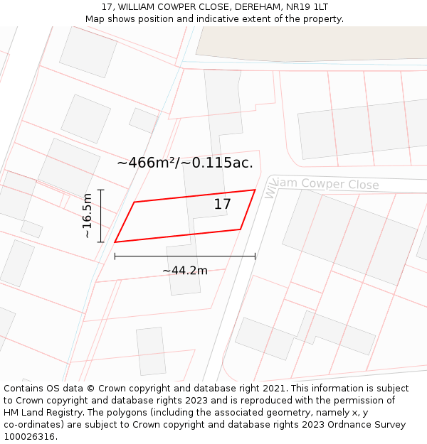 17, WILLIAM COWPER CLOSE, DEREHAM, NR19 1LT: Plot and title map