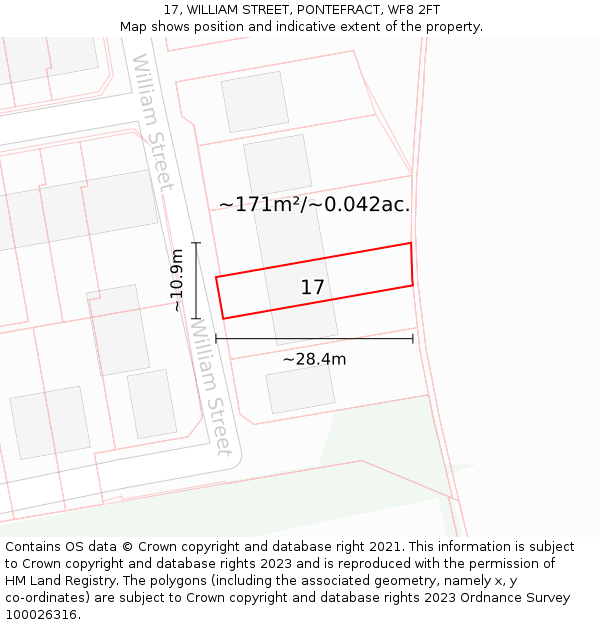 17, WILLIAM STREET, PONTEFRACT, WF8 2FT: Plot and title map
