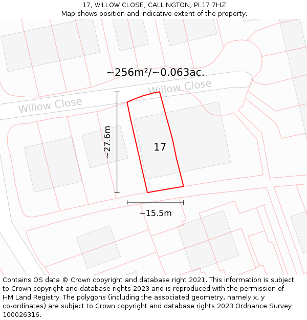 17, WILLOW CLOSE, CALLINGTON, PL17 7HZ: Plot and title map