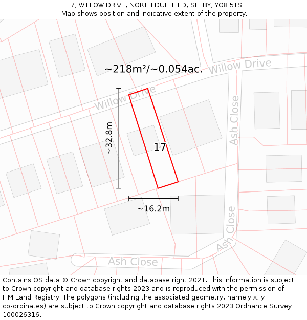 17, WILLOW DRIVE, NORTH DUFFIELD, SELBY, YO8 5TS: Plot and title map