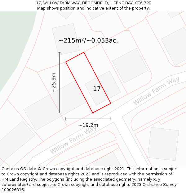 17, WILLOW FARM WAY, BROOMFIELD, HERNE BAY, CT6 7PF: Plot and title map