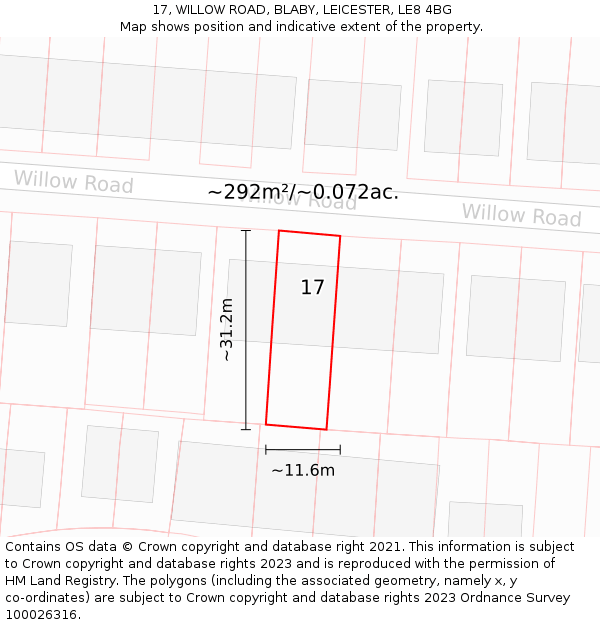 17, WILLOW ROAD, BLABY, LEICESTER, LE8 4BG: Plot and title map