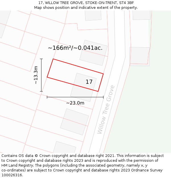 17, WILLOW TREE GROVE, STOKE-ON-TRENT, ST4 3BF: Plot and title map