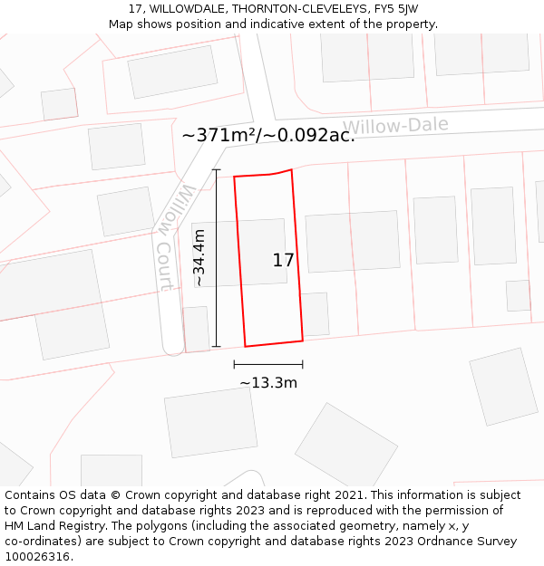 17, WILLOWDALE, THORNTON-CLEVELEYS, FY5 5JW: Plot and title map