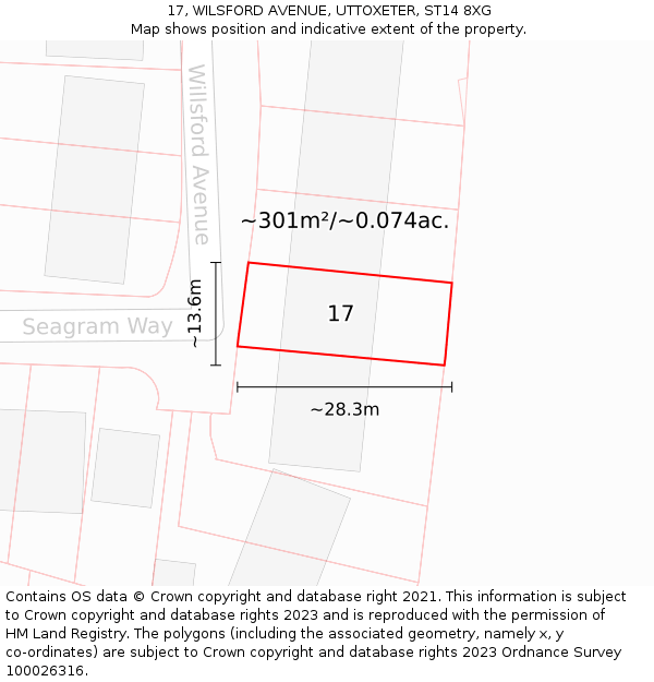 17, WILSFORD AVENUE, UTTOXETER, ST14 8XG: Plot and title map