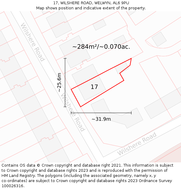 17, WILSHERE ROAD, WELWYN, AL6 9PU: Plot and title map