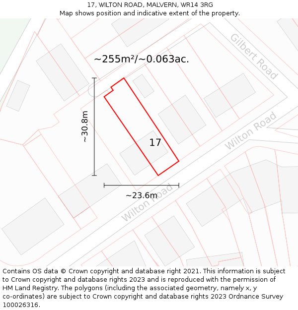 17, WILTON ROAD, MALVERN, WR14 3RG: Plot and title map