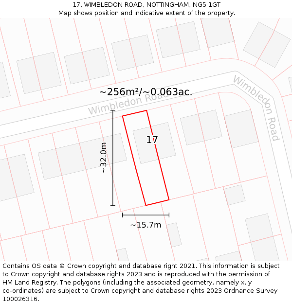 17, WIMBLEDON ROAD, NOTTINGHAM, NG5 1GT: Plot and title map