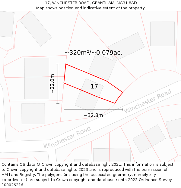 17, WINCHESTER ROAD, GRANTHAM, NG31 8AD: Plot and title map