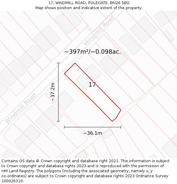 17, WINDMILL ROAD, POLEGATE, BN26 5BG: Plot and title map