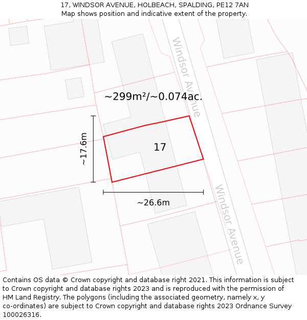 17, WINDSOR AVENUE, HOLBEACH, SPALDING, PE12 7AN: Plot and title map