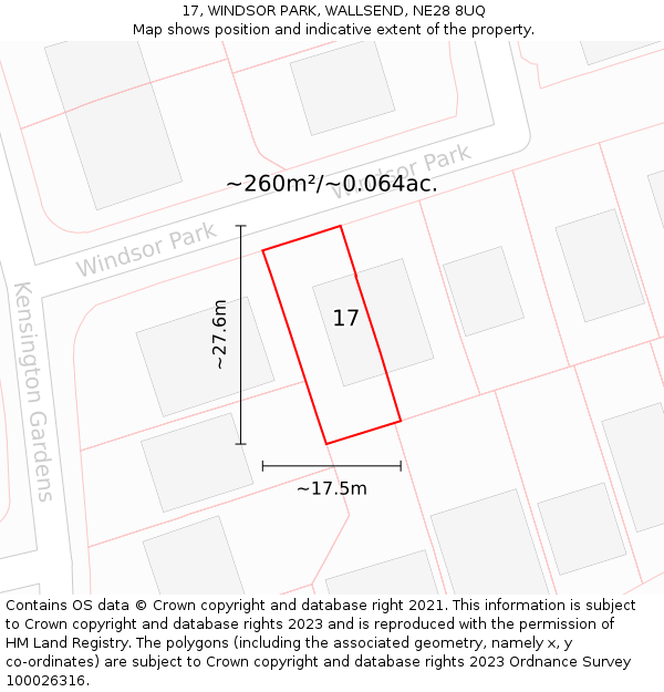 17, WINDSOR PARK, WALLSEND, NE28 8UQ: Plot and title map