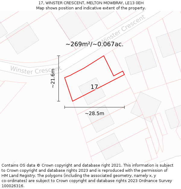 17, WINSTER CRESCENT, MELTON MOWBRAY, LE13 0EH: Plot and title map