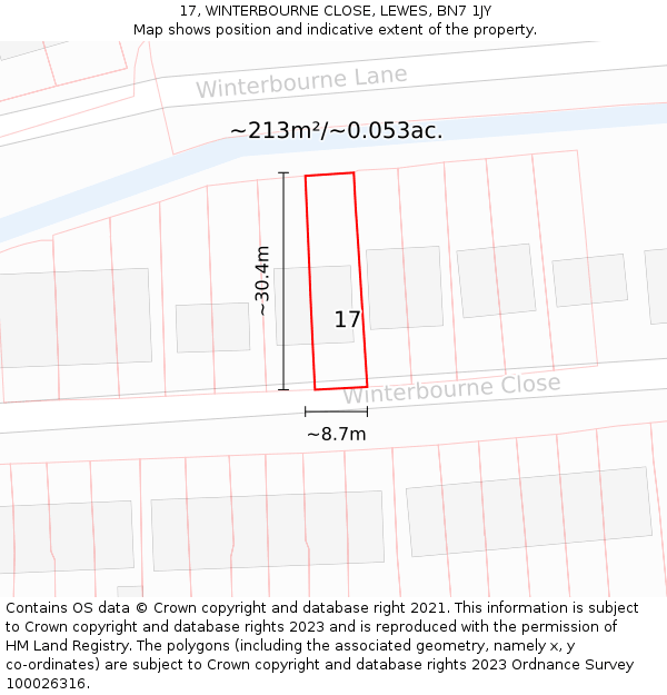 17, WINTERBOURNE CLOSE, LEWES, BN7 1JY: Plot and title map