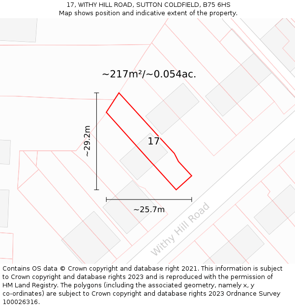 17, WITHY HILL ROAD, SUTTON COLDFIELD, B75 6HS: Plot and title map