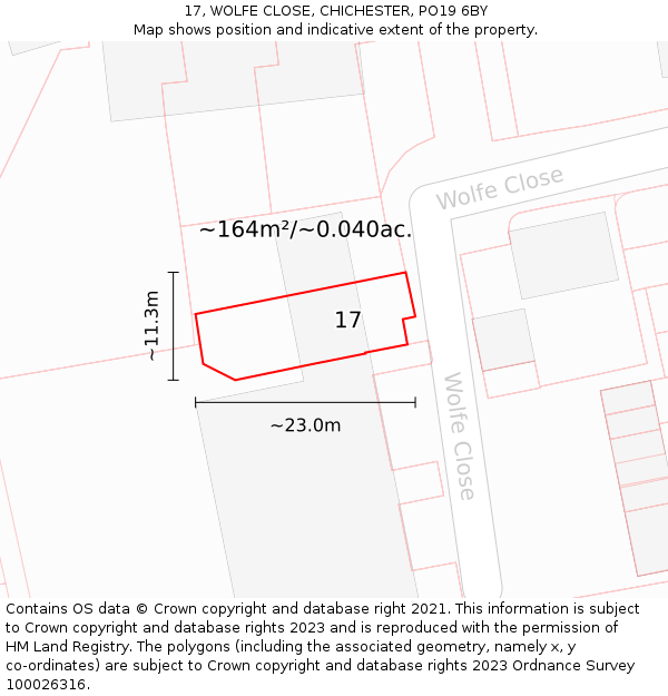 17, WOLFE CLOSE, CHICHESTER, PO19 6BY: Plot and title map
