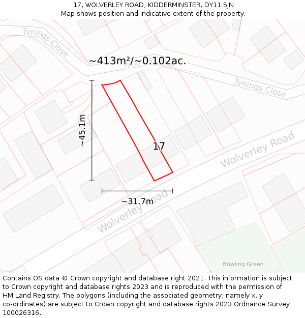 17, WOLVERLEY ROAD, KIDDERMINSTER, DY11 5JN: Plot and title map