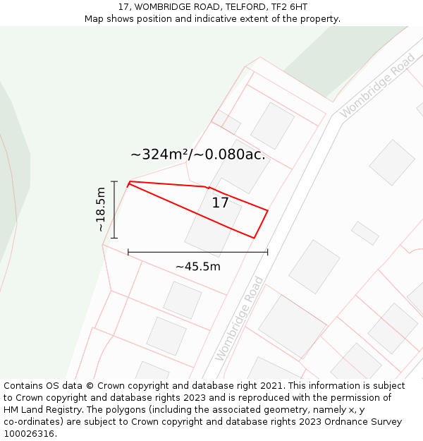 17, WOMBRIDGE ROAD, TELFORD, TF2 6HT: Plot and title map